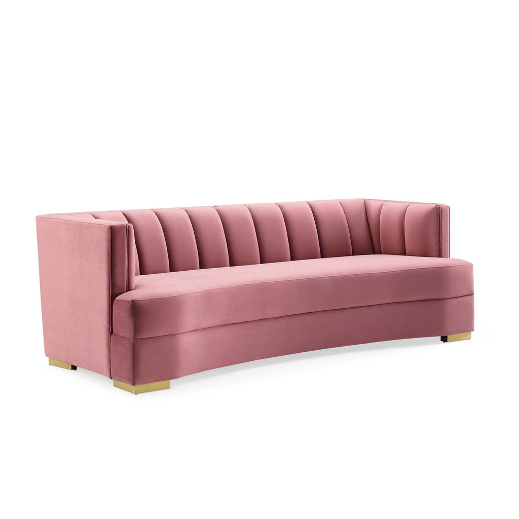 Encompass Channel Tufted Performance Velvet Curved Sofa in Dusty Rose