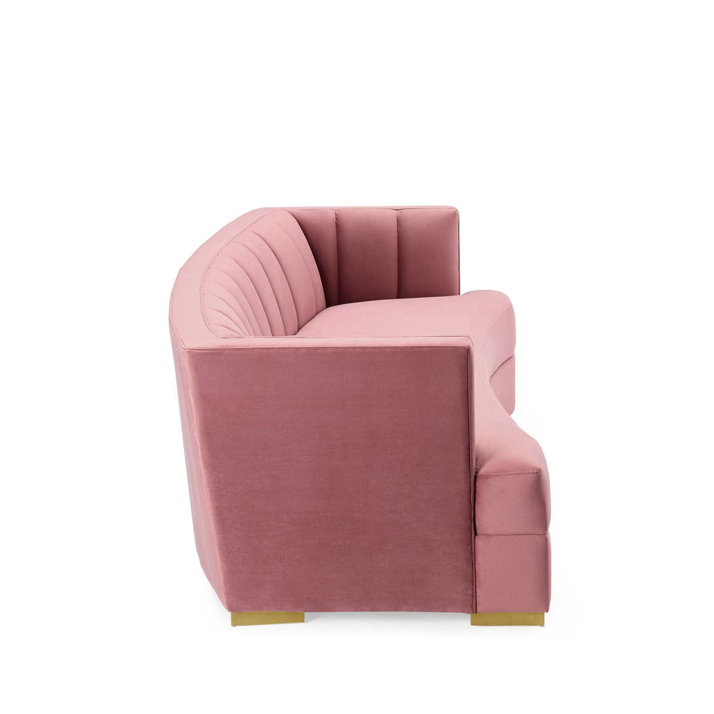 Encompass Channel Tufted Performance Velvet Curved Sofa in Dusty Rose