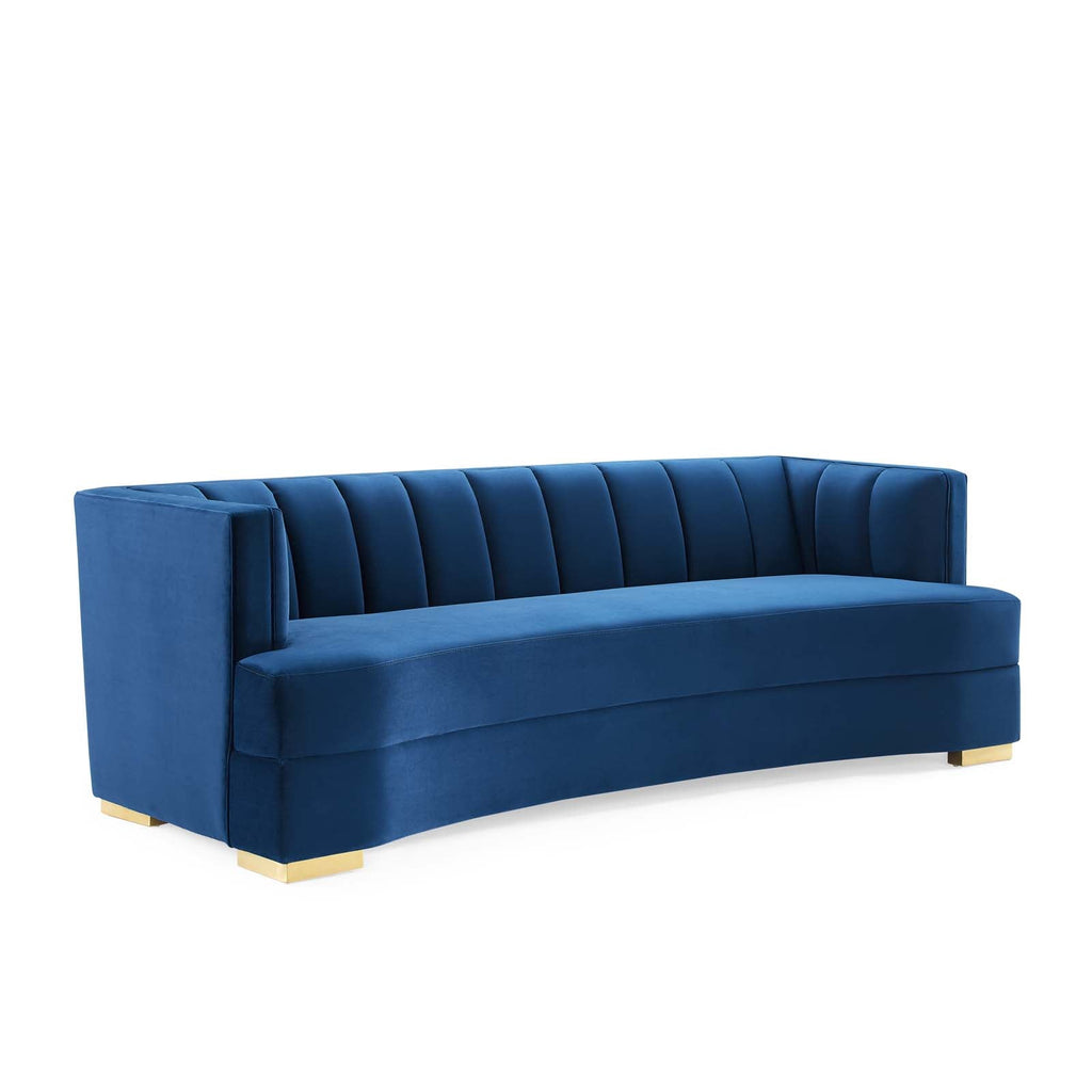 Encompass Channel Tufted Performance Velvet Curved Sofa in Navy