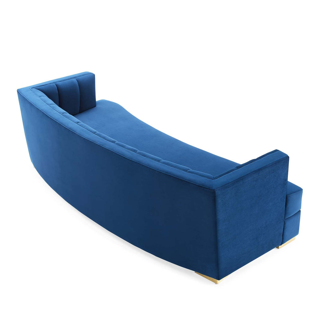 Encompass Channel Tufted Performance Velvet Curved Sofa in Navy