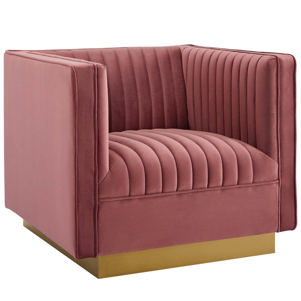 Sanguine Vertical Channel Tufted Upholstered Performance Velvet Armchair Set of 2 in Dusty Rose