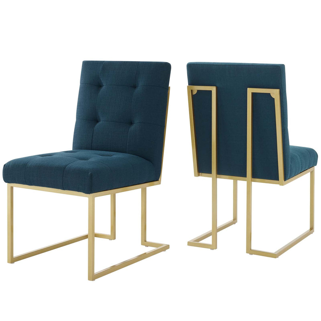 Privy Gold Stainless Steel Upholstered Fabric Dining Accent Chair Set of 2 in Gold Azure