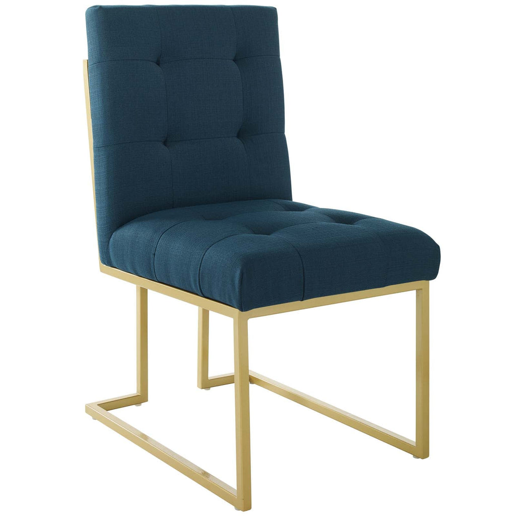 Privy Gold Stainless Steel Upholstered Fabric Dining Accent Chair Set of 2 in Gold Azure