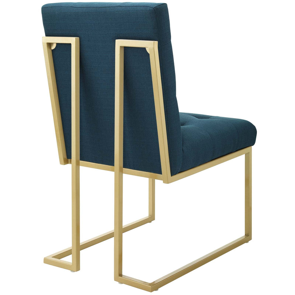 Privy Gold Stainless Steel Upholstered Fabric Dining Accent Chair Set of 2 in Gold Azure