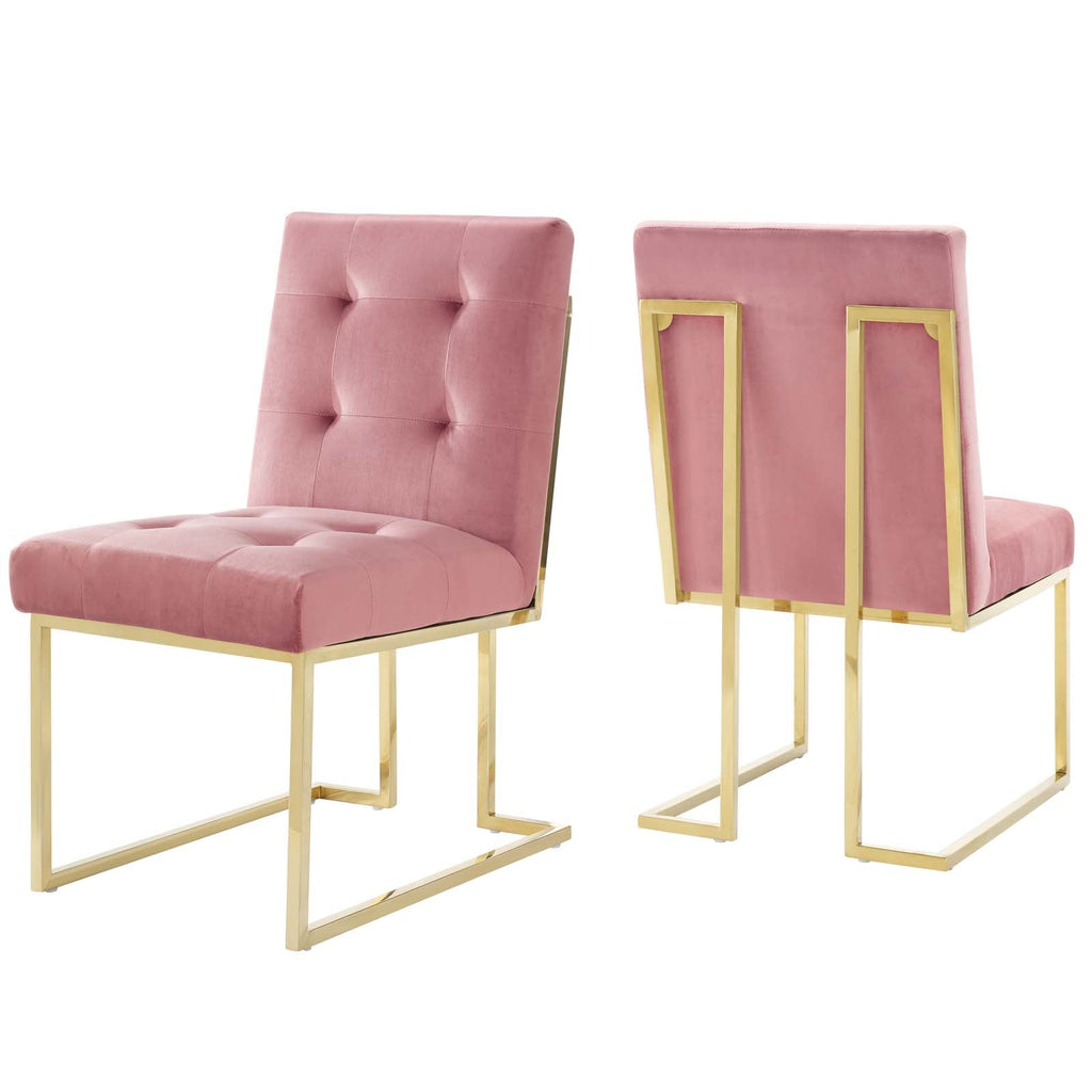 Privy Gold Stainless Steel Performance Velvet Dining Chair Set of 2 in Gold Dusty Rose