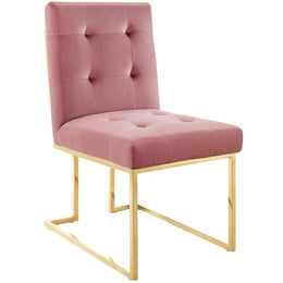 Privy Gold Stainless Steel Performance Velvet Dining Chair Set of 2 in Gold Dusty Rose