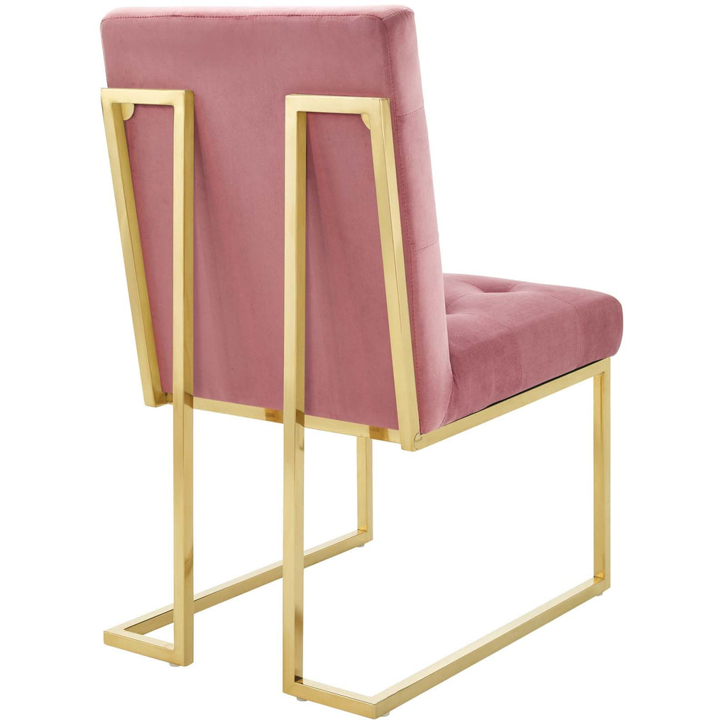 Privy Gold Stainless Steel Performance Velvet Dining Chair Set of 2 in Gold Dusty Rose