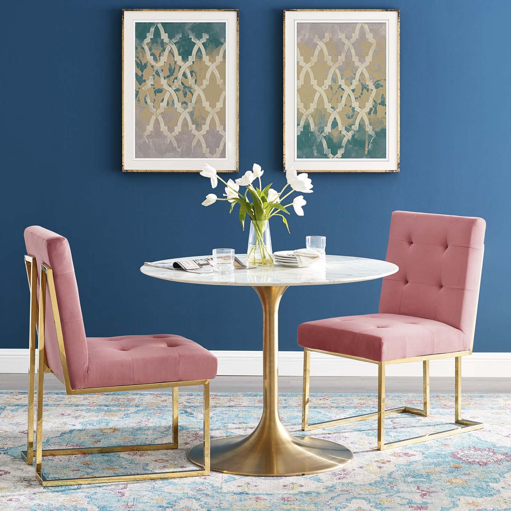 Privy Gold Stainless Steel Performance Velvet Dining Chair Set of 2 in Gold Dusty Rose