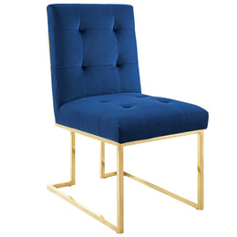 Privy Gold Stainless Steel Performance Velvet Dining Chair Set of 2 in Gold Navy