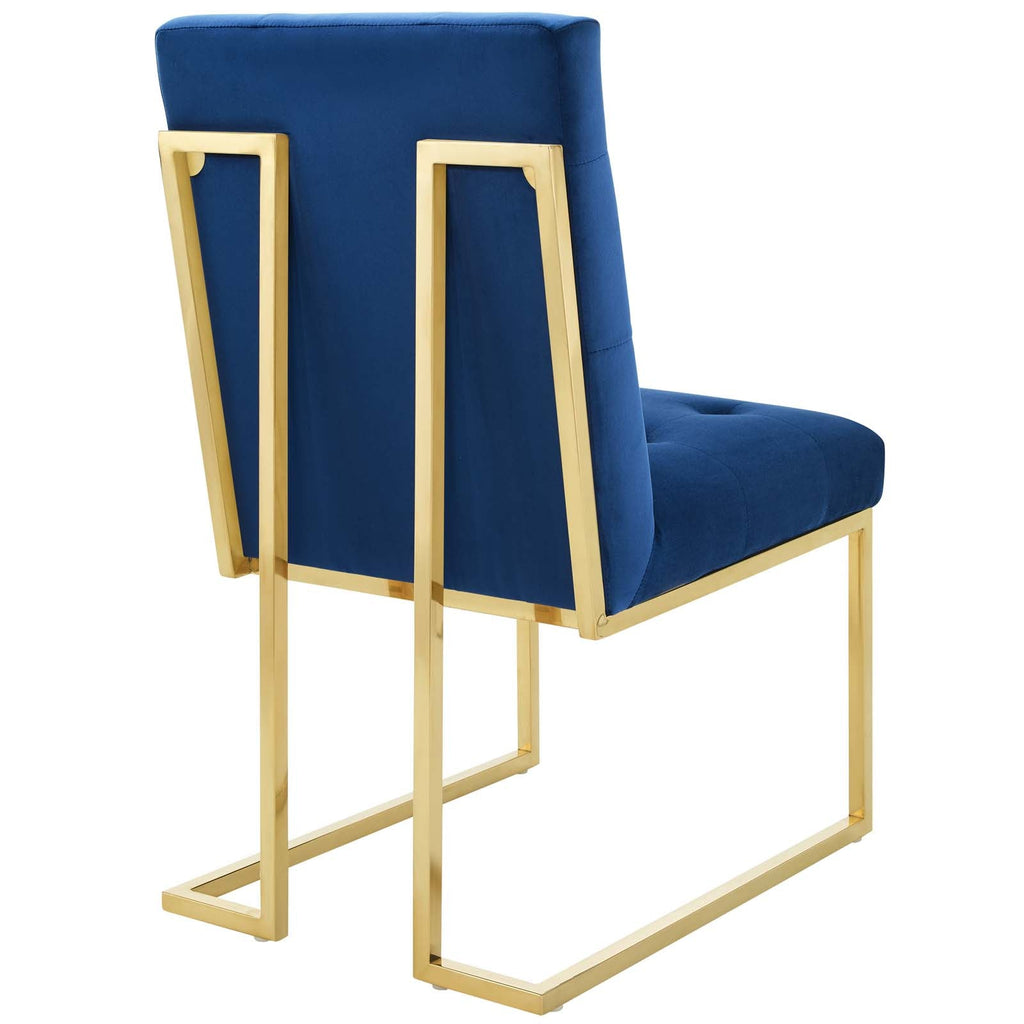 Privy Gold Stainless Steel Performance Velvet Dining Chair Set of 2 in Gold Navy