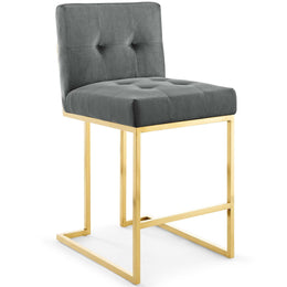 Privy Gold Stainless Steel Performance Velvet Counter Stool Set of 2 in Gold Charcoal