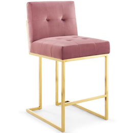 Privy Gold Stainless Steel Performance Velvet Counter Stool Set of 2 in Gold Dusty Rose