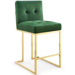 Privy Gold Stainless Steel Performance Velvet Counter Stool Set of 2 in Gold Emerald