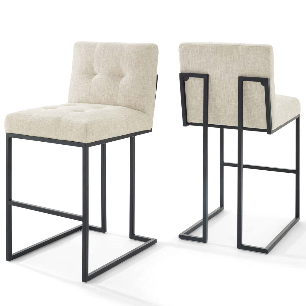 Privy Black Stainless Steel Upholstered Fabric Bar Stool Set of 2 in Black Beige