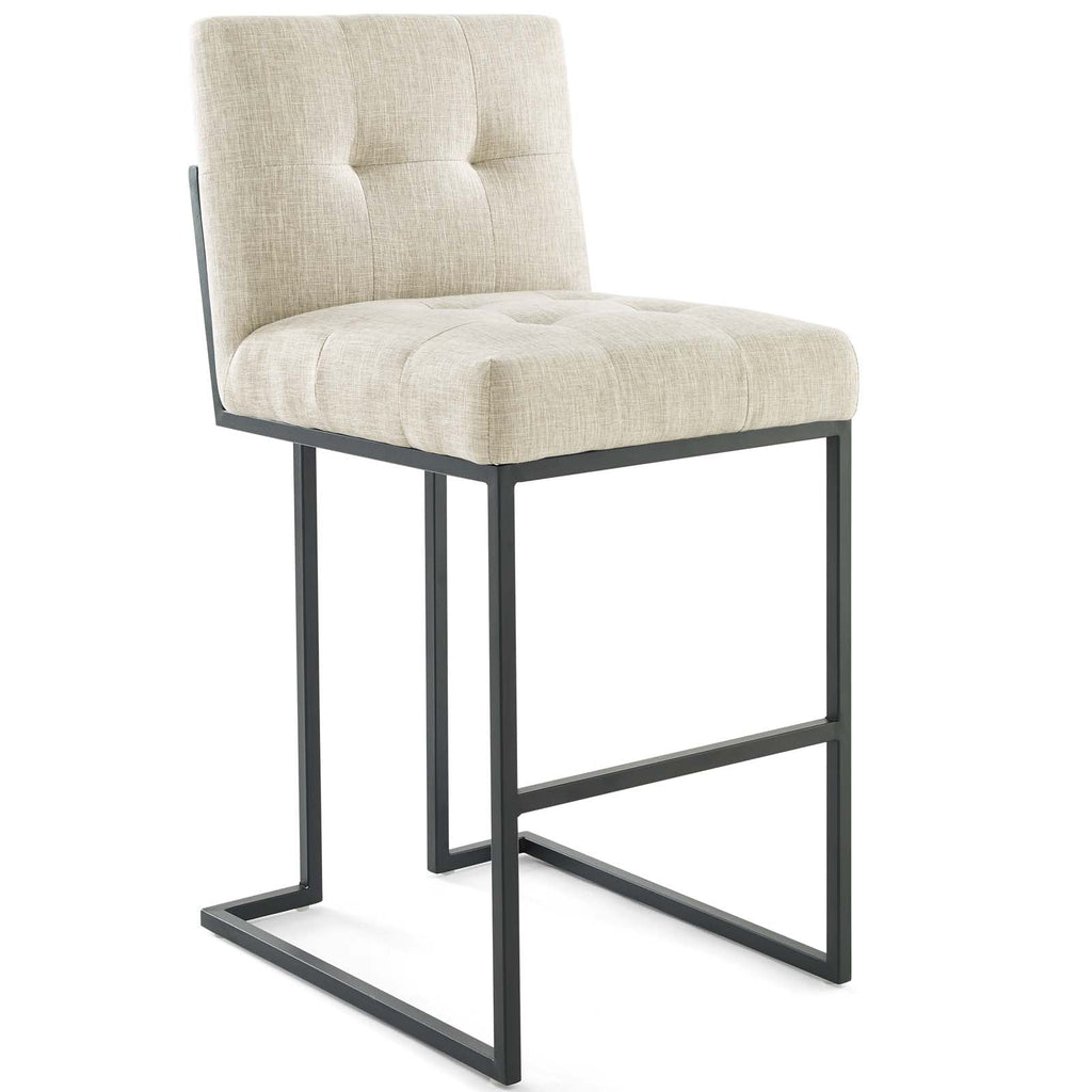 Privy Black Stainless Steel Upholstered Fabric Bar Stool Set of 2 in Black Beige