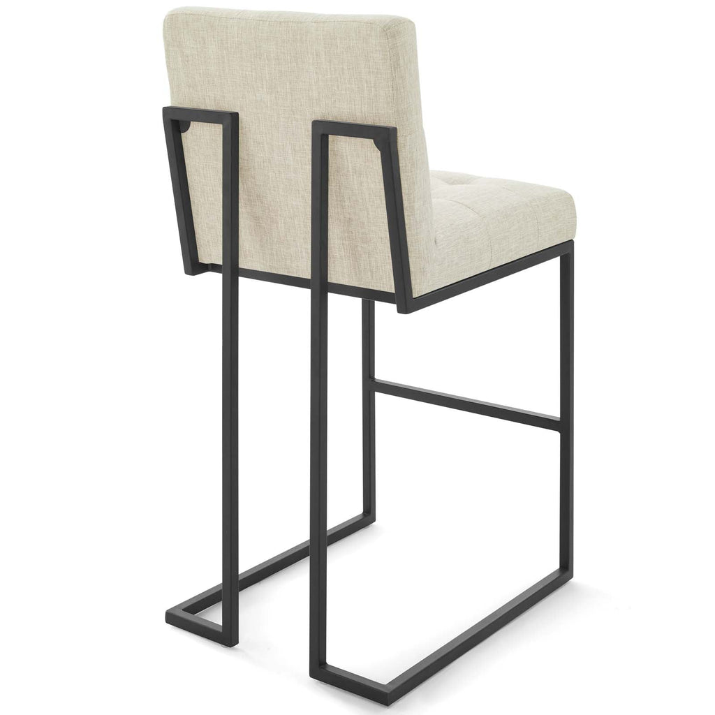 Privy Black Stainless Steel Upholstered Fabric Bar Stool Set of 2 in Black Beige