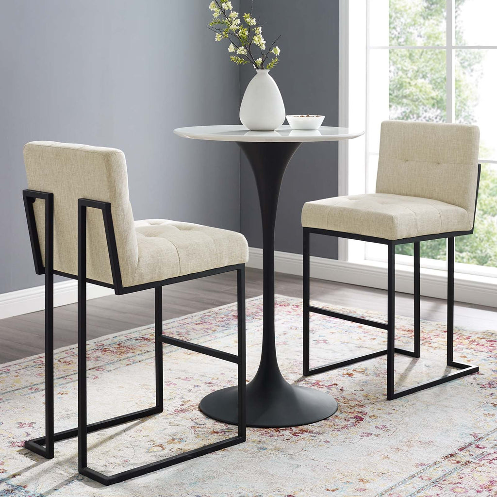 Privy Black Stainless Steel Upholstered Fabric Bar Stool Set of 2 in Black Beige