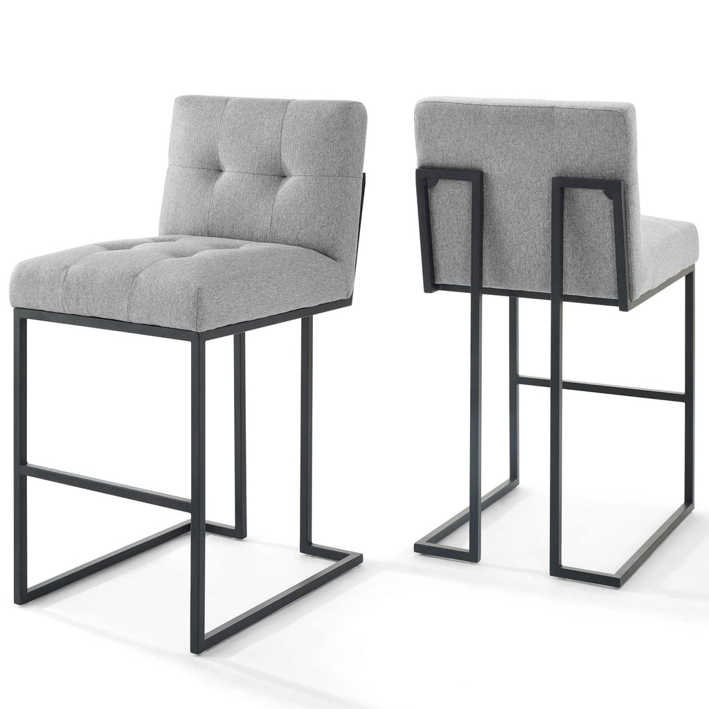 Privy Black Stainless Steel Upholstered Fabric Bar Stool Set of 2 in Black Light Gray