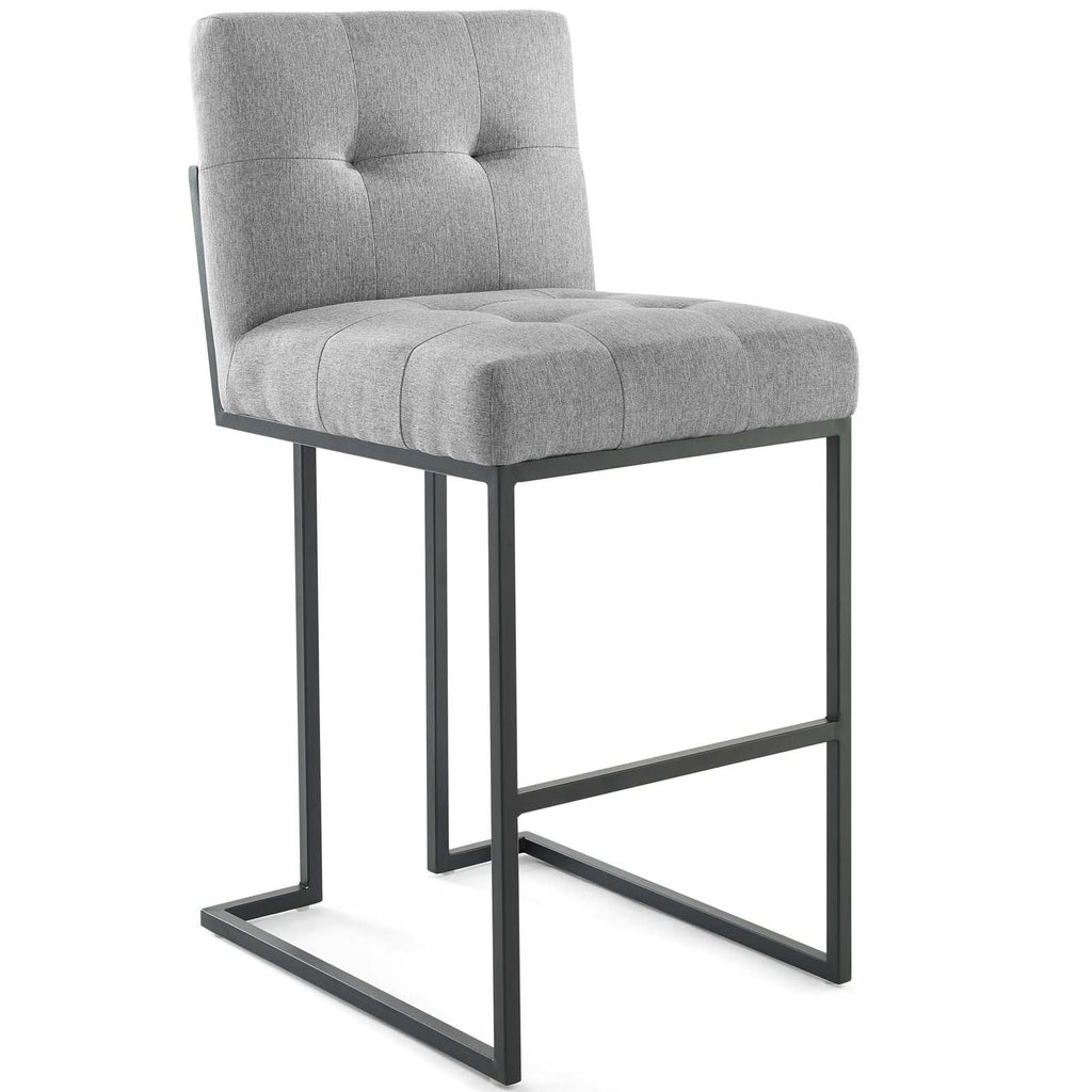 Privy Black Stainless Steel Upholstered Fabric Bar Stool Set of 2 in Black Light Gray