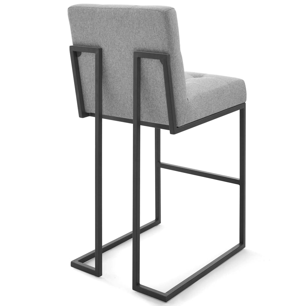 Privy Black Stainless Steel Upholstered Fabric Bar Stool Set of 2 in Black Light Gray