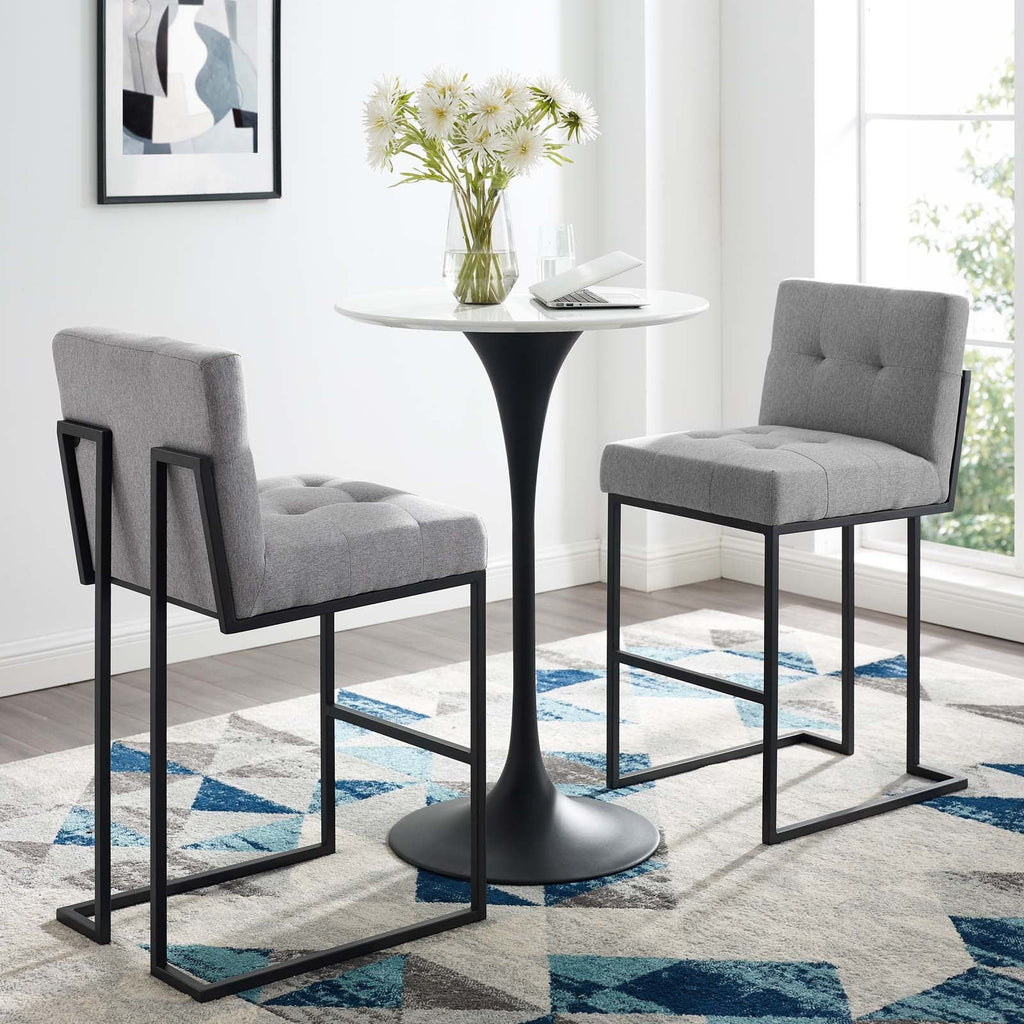 Privy Black Stainless Steel Upholstered Fabric Bar Stool Set of 2 in Black Light Gray