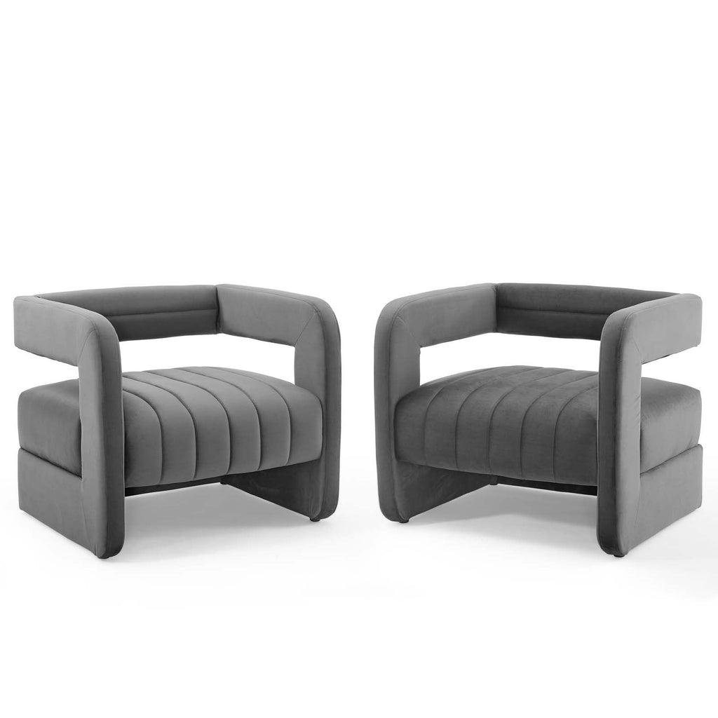 Range Tufted Performance Velvet Accent Armchair Set of 2 in Charcoal