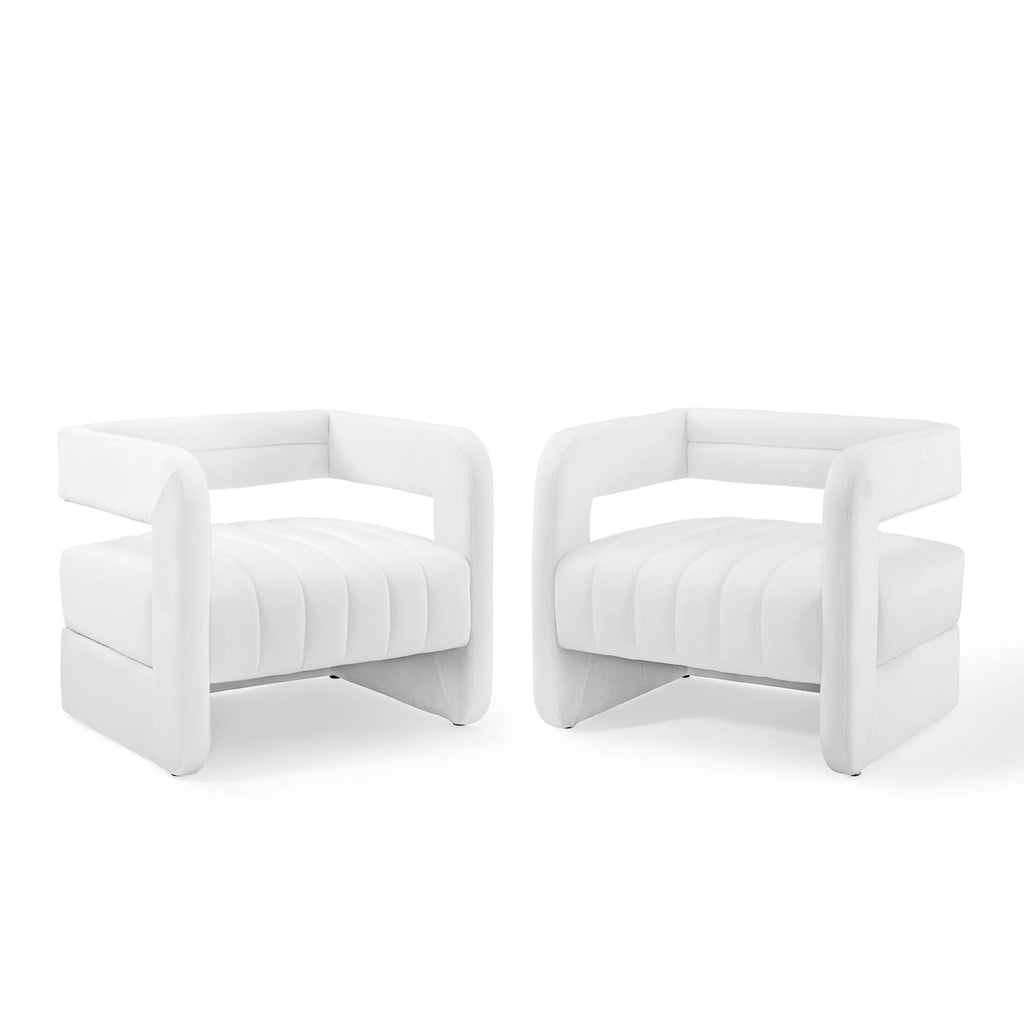 Range Tufted Performance Velvet Accent Armchair Set of 2 in White