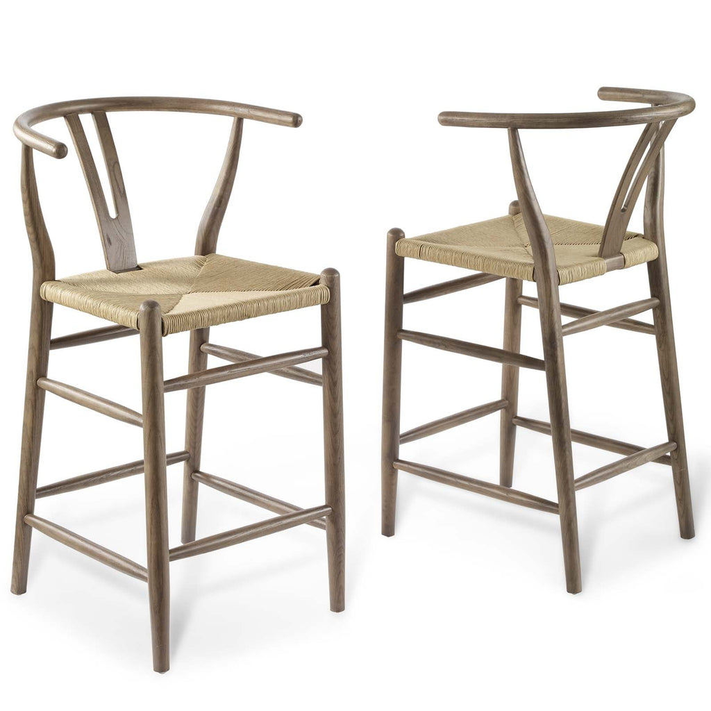 Amish Wood Counter Stool Set of 2 in Gray