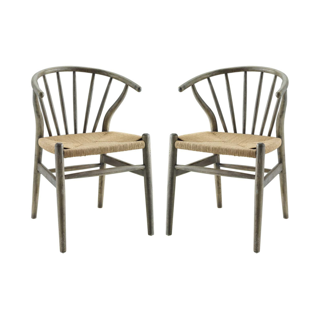 Flourish Spindle Wood Dining Side Chair Set of 2 in Gray