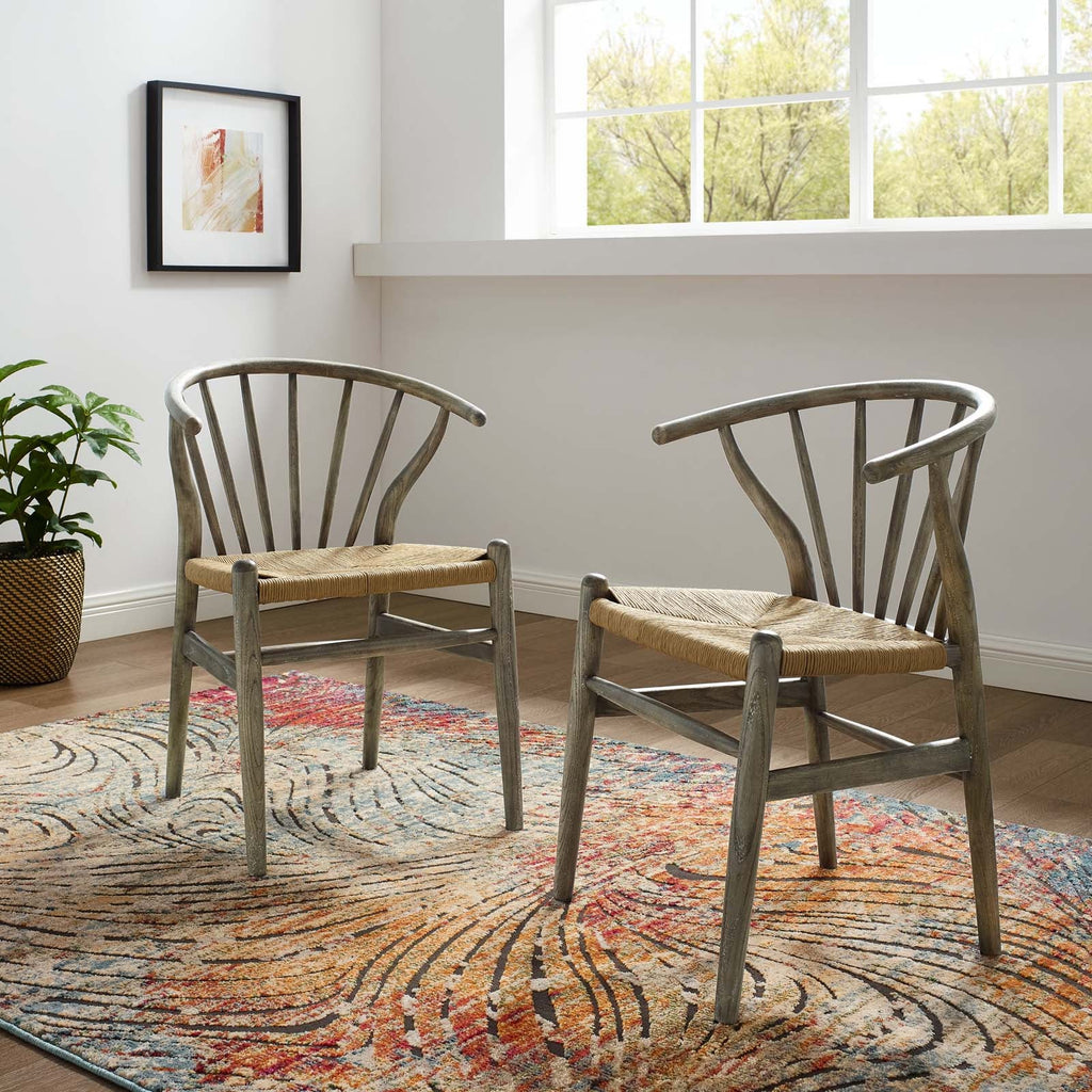 Flourish Spindle Wood Dining Side Chair Set of 2 in Gray