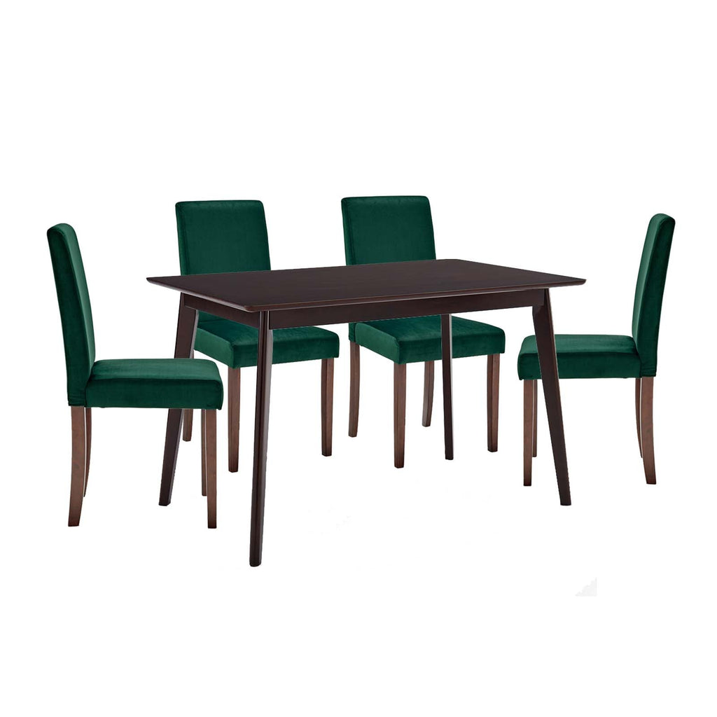 Prosper 5 Piece Upholstered Velvet Dining Set in Cappuccino Green-4