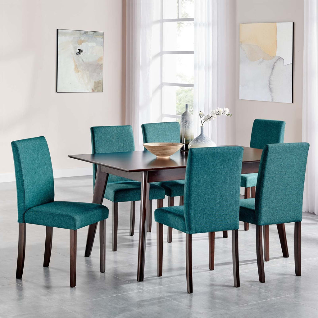 Prosper 7 Piece Upholstered Fabric Dining Set in Cappuccino Teal-2