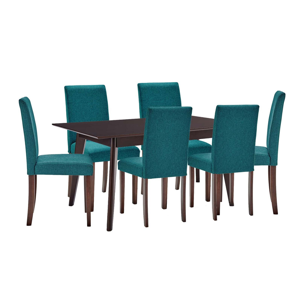 Prosper 7 Piece Upholstered Fabric Dining Set in Cappuccino Teal-2