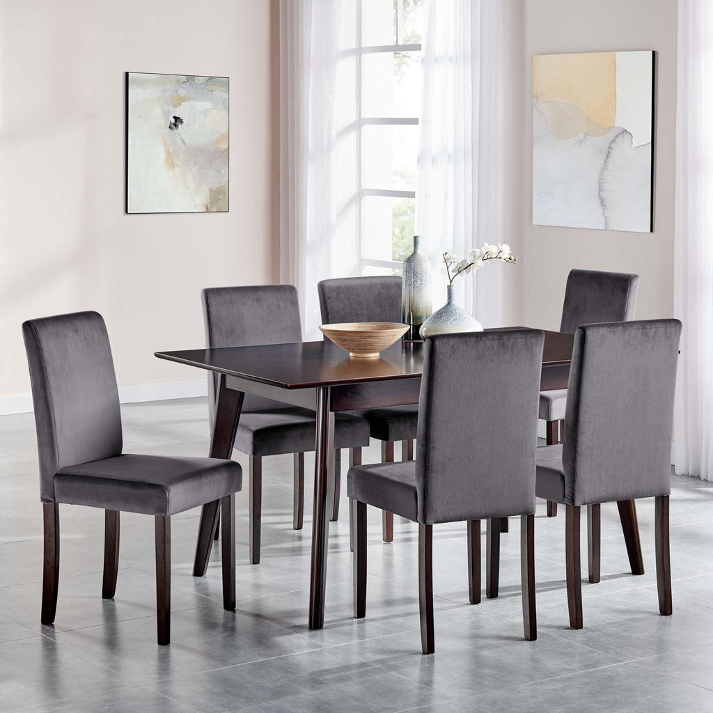 Prosper 7 Piece Upholstered Velvet Dining Set in Cappuccino Gray-2