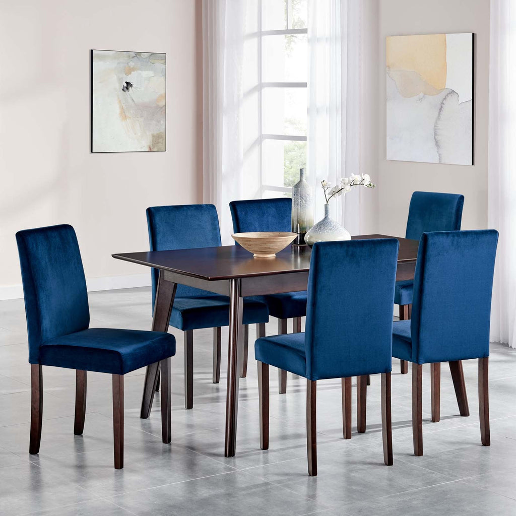 Prosper 7 Piece Upholstered Velvet Dining Set in Cappuccino Navy-2