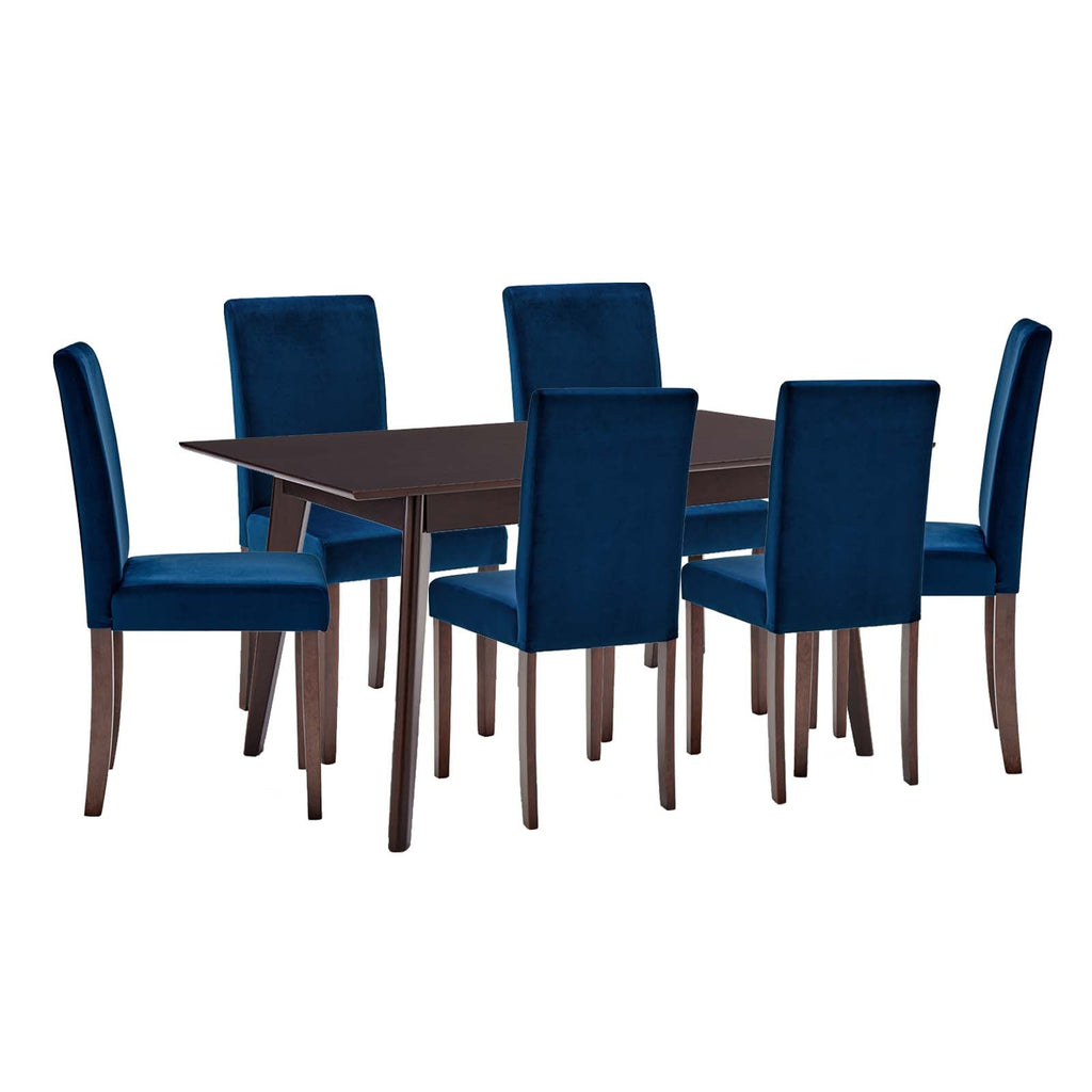 Prosper 7 Piece Upholstered Velvet Dining Set in Cappuccino Navy-2