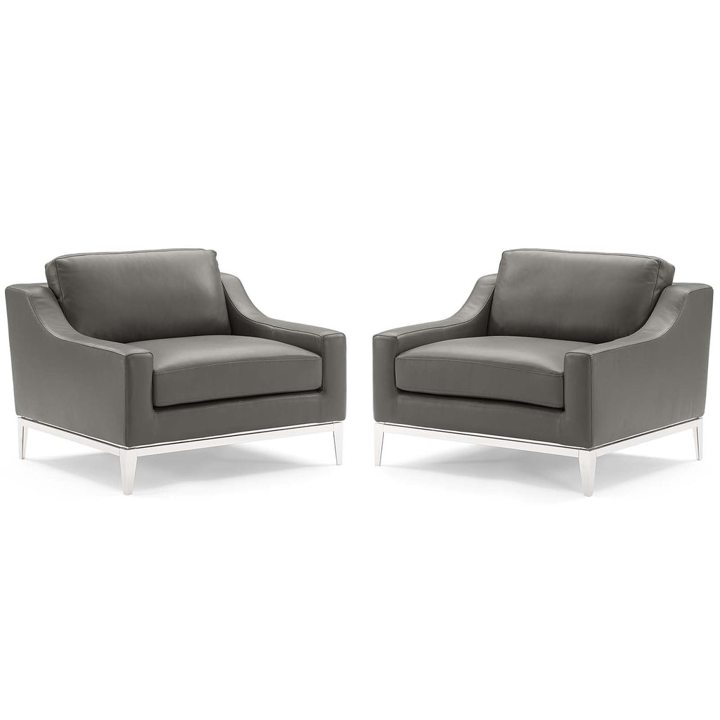 Harness Stainless Steel Base Leather Armchair Set of 2 in Gray