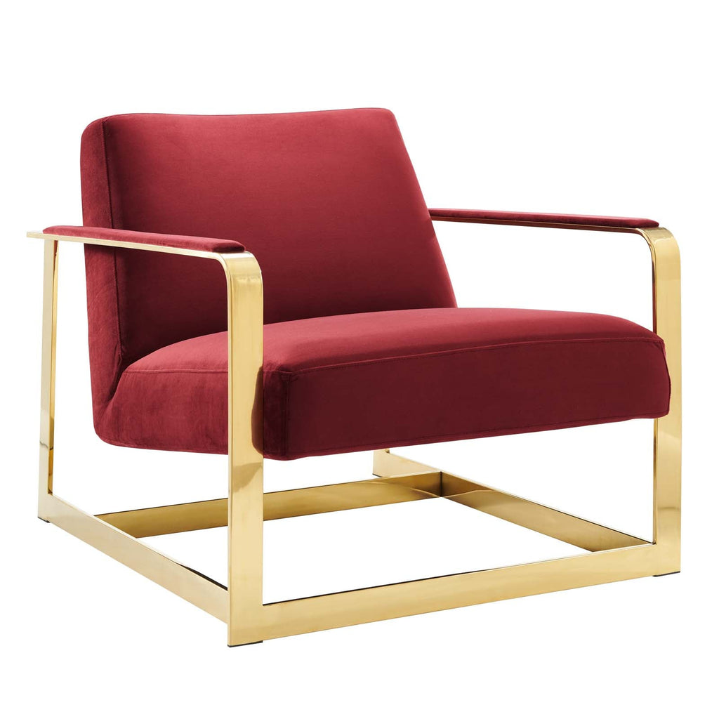 Seg Performance Velvet Accent Chair in Gold Maroon