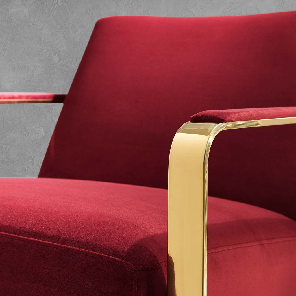 Seg Performance Velvet Accent Chair in Gold Maroon