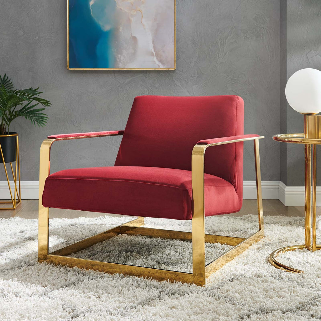 Seg Performance Velvet Accent Chair in Gold Maroon