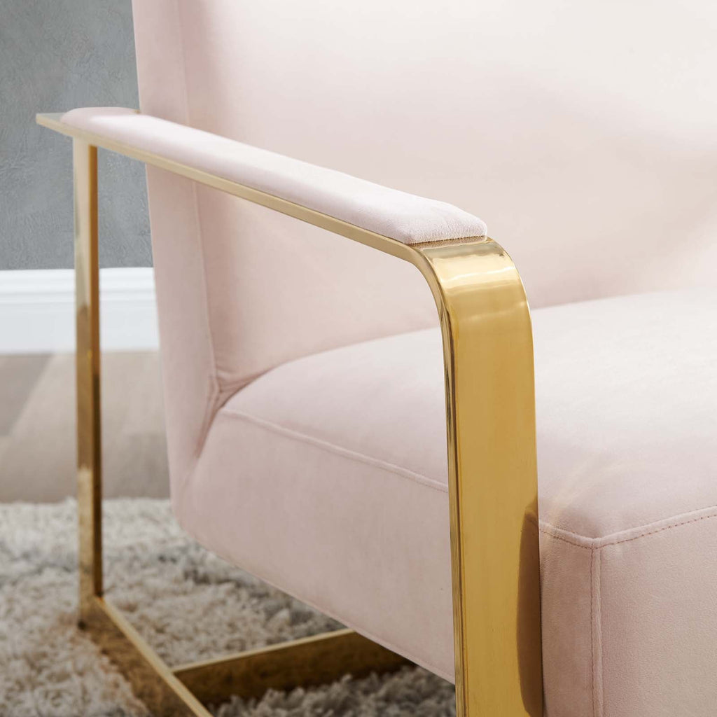 Seg Performance Velvet Accent Chair in Gold Pink