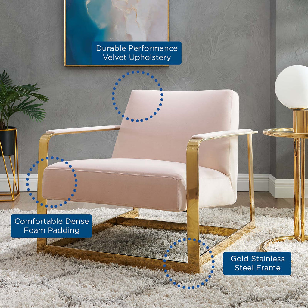 Seg Performance Velvet Accent Chair in Gold Pink