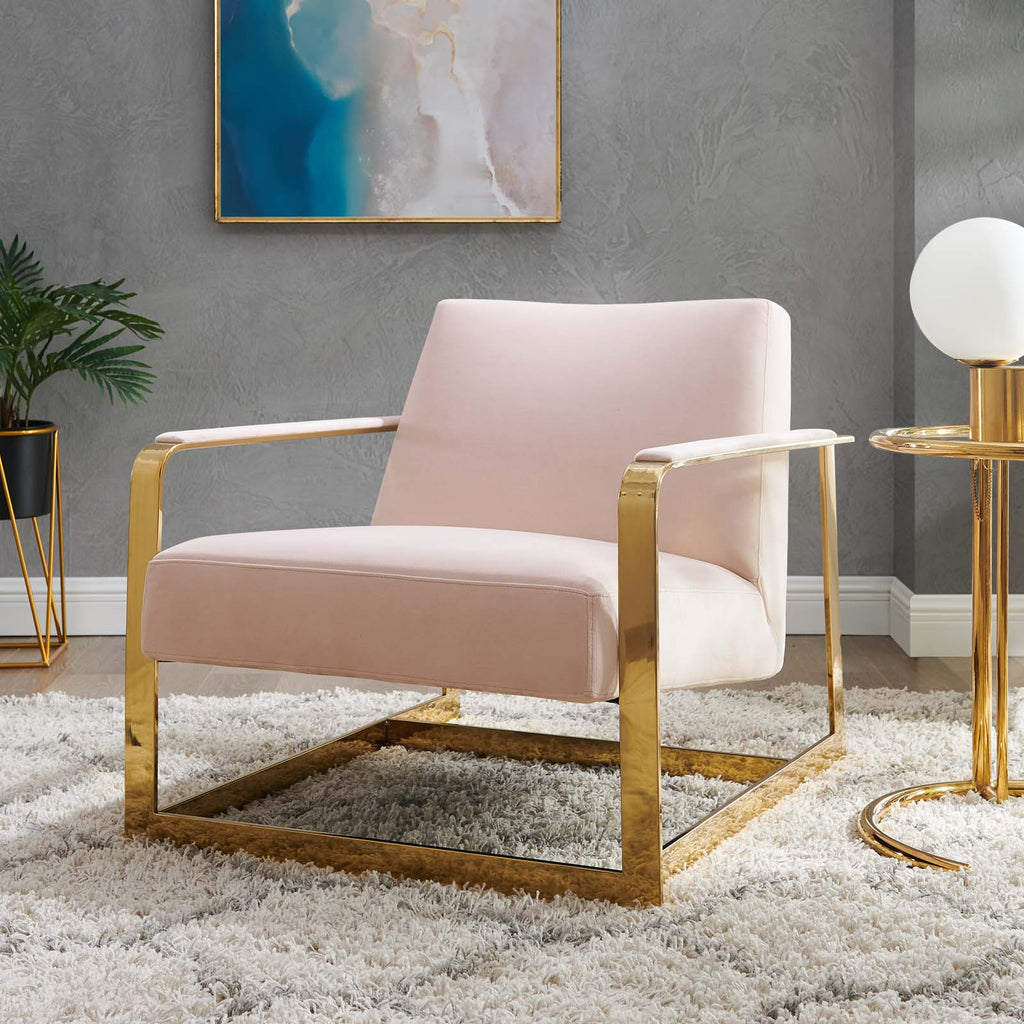 Seg Performance Velvet Accent Chair in Gold Pink