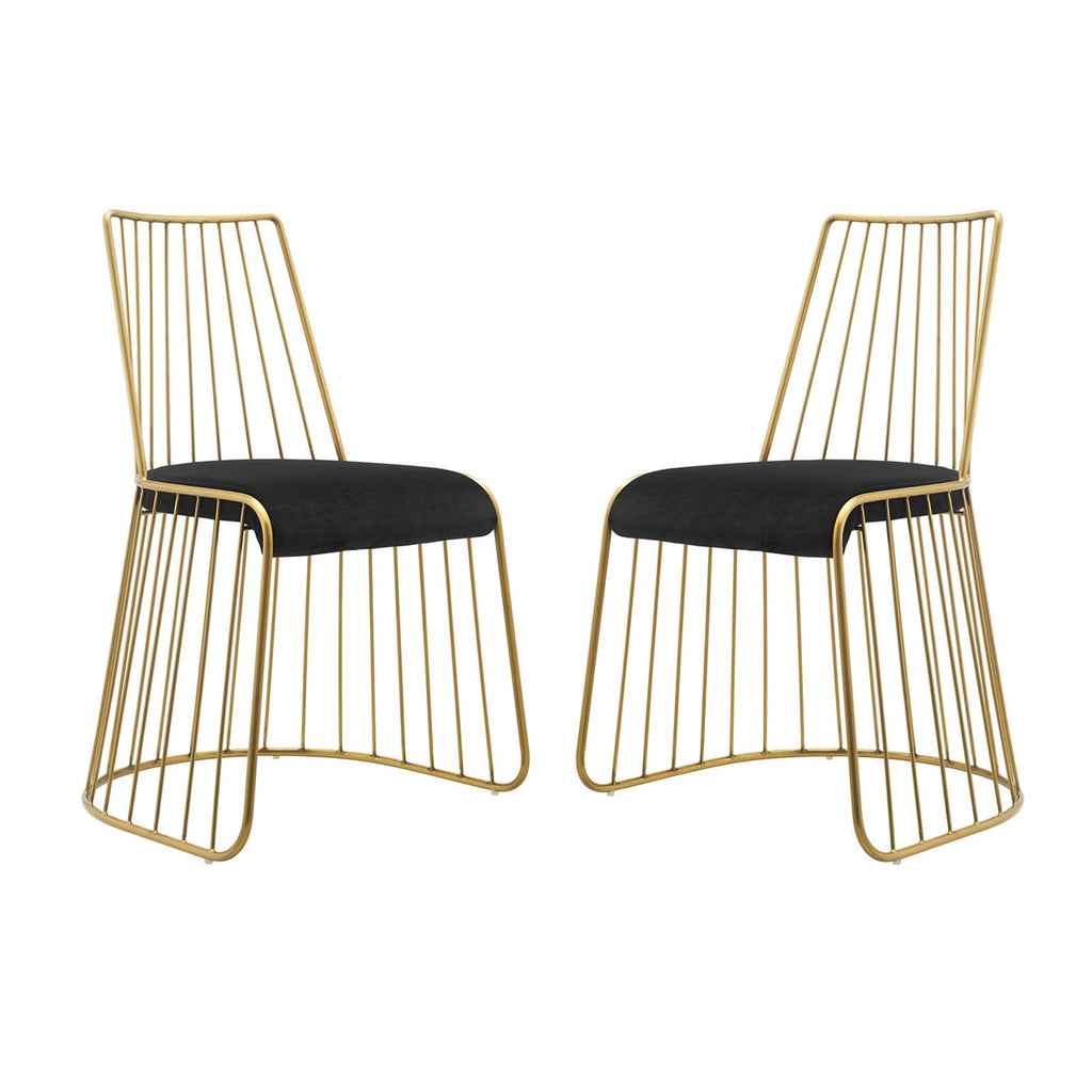 Rivulet Gold Stainless Steel Performance Velvet Dining Chair Set of 2 in Gold Black