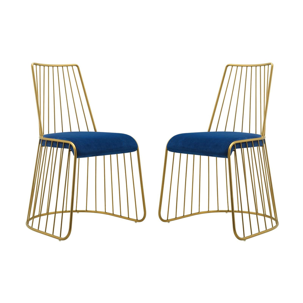 Rivulet Gold Stainless Steel Performance Velvet Dining Chair Set of 2 in Gold Navy