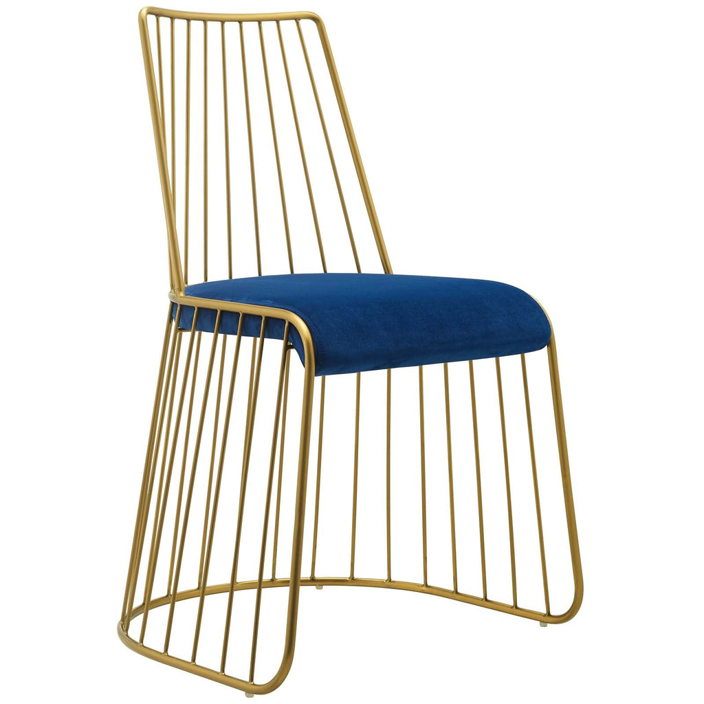 Rivulet Gold Stainless Steel Performance Velvet Dining Chair Set of 2 in Gold Navy