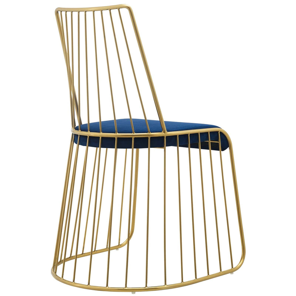 Rivulet Gold Stainless Steel Performance Velvet Dining Chair Set of 2 in Gold Navy