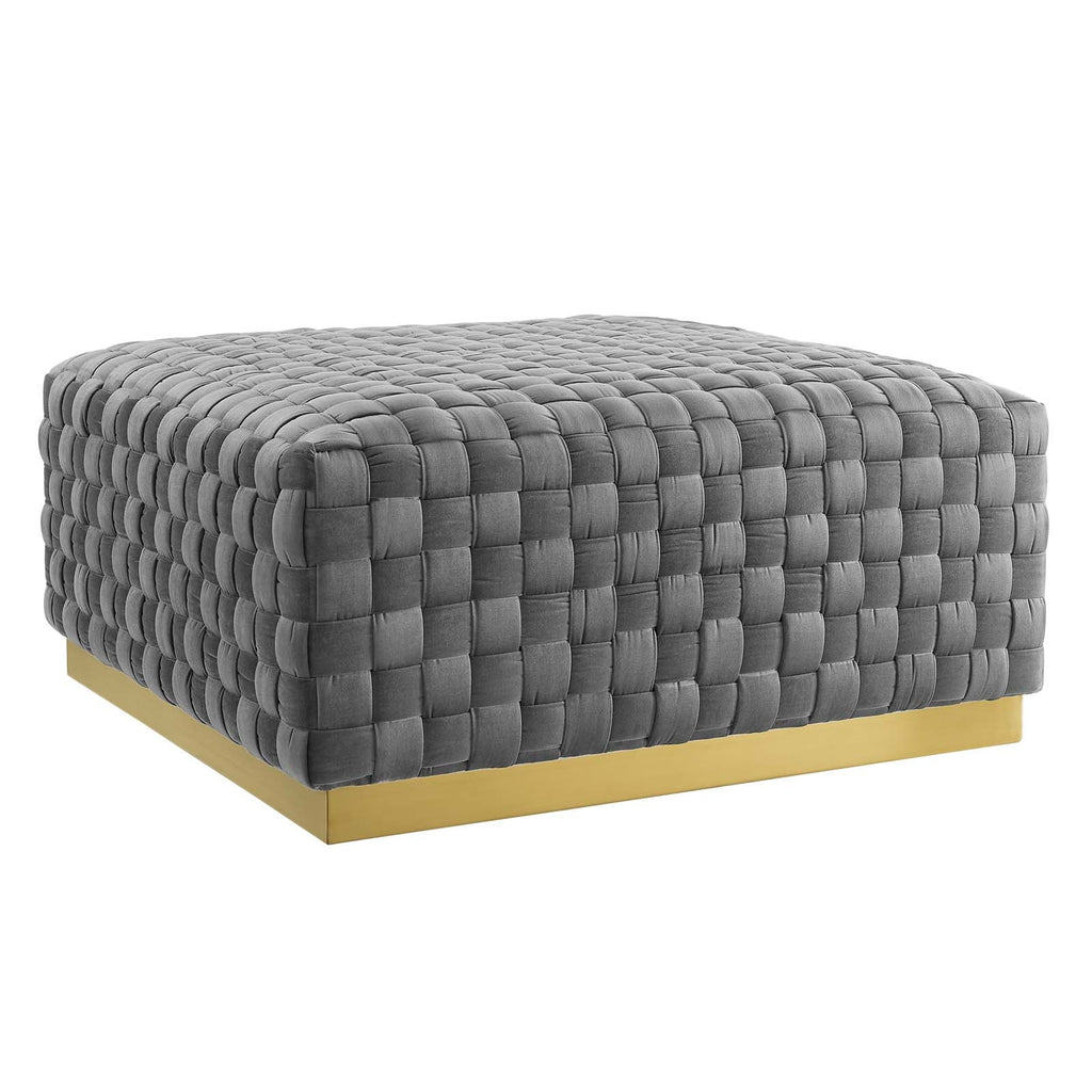 Florence Square Performance Velvet Ottoman in Gray