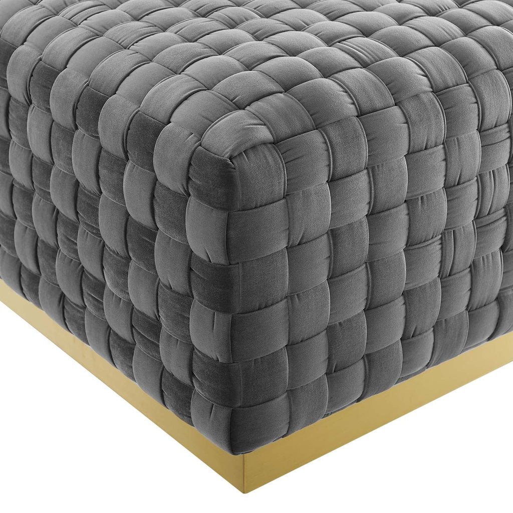 Florence Square Performance Velvet Ottoman in Gray