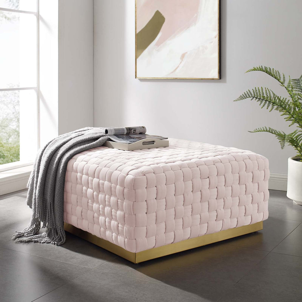 Florence Square Performance Velvet Ottoman in Pink